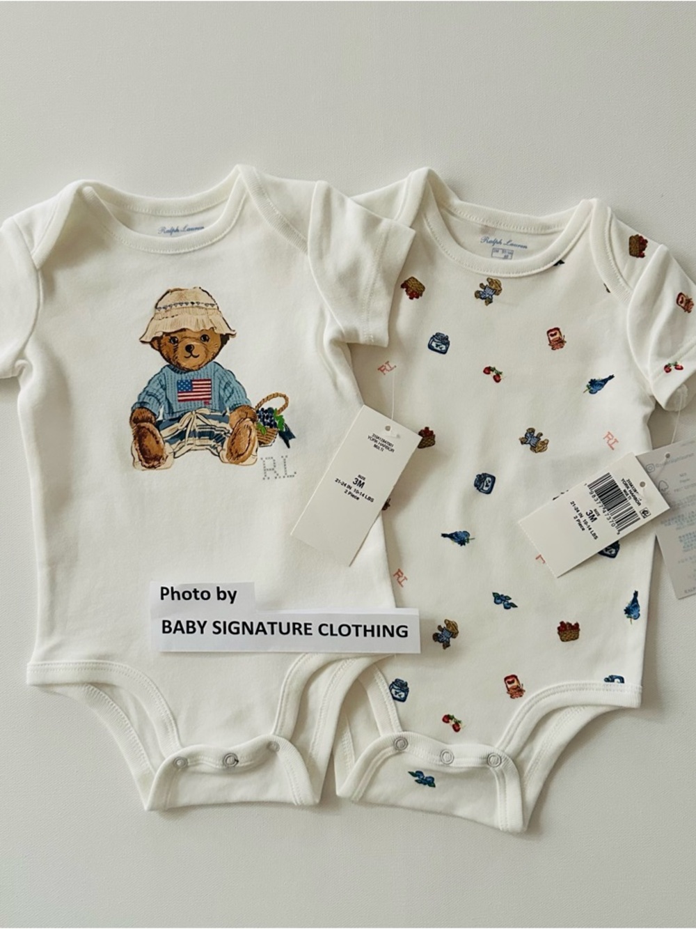 Ralph Lauren 3 Months Baby Boy 2-pk White Polo Bear Bodysuit Set NWT